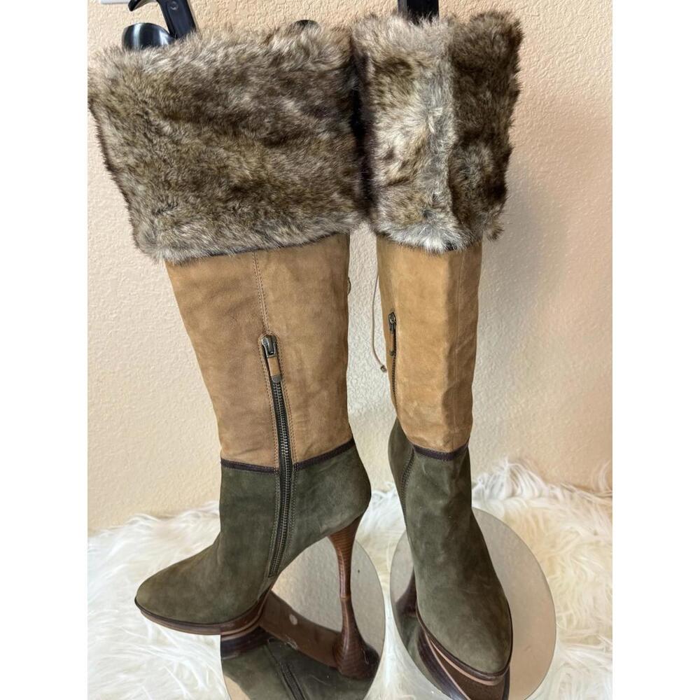 B Makowsky BfKate Leather/Faux Fur Boots Size 6 Multicolor Sexy Stiletto